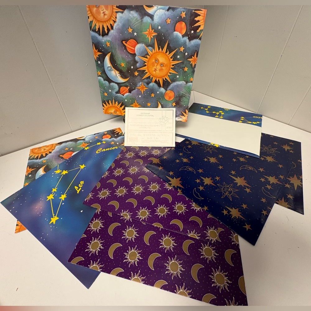 8 Sheets of Vintage Celestial Wrapping Paper from Regal 19x27” Made in Canada